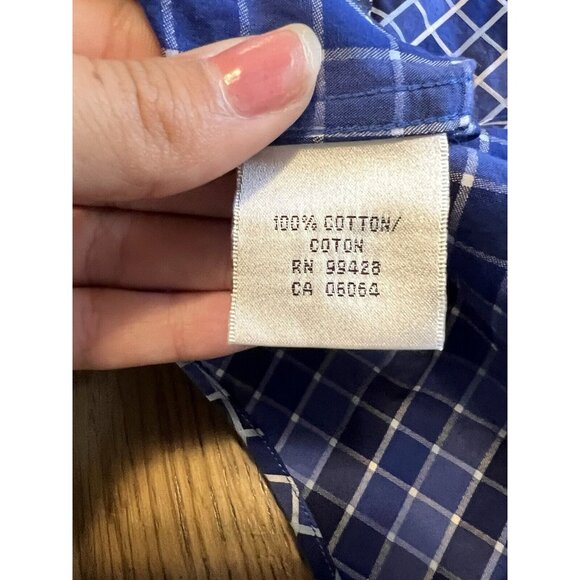 Bugatchi Uomo Shirt Men's Large Blue Checkered Flip Cuff Design Preppy‎ Formal - Picture 10 of 15